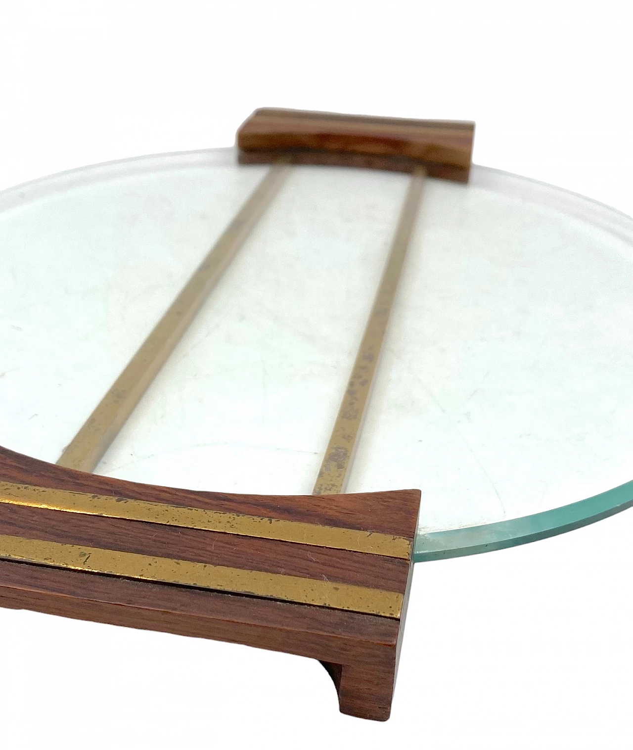 Glass and brass tray with wooden handles, 1930s 13