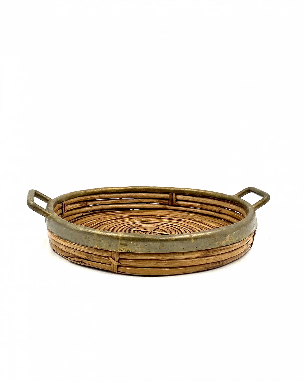 Brass and wicker centerpiece in the style of G. Crespi, 1970s 1