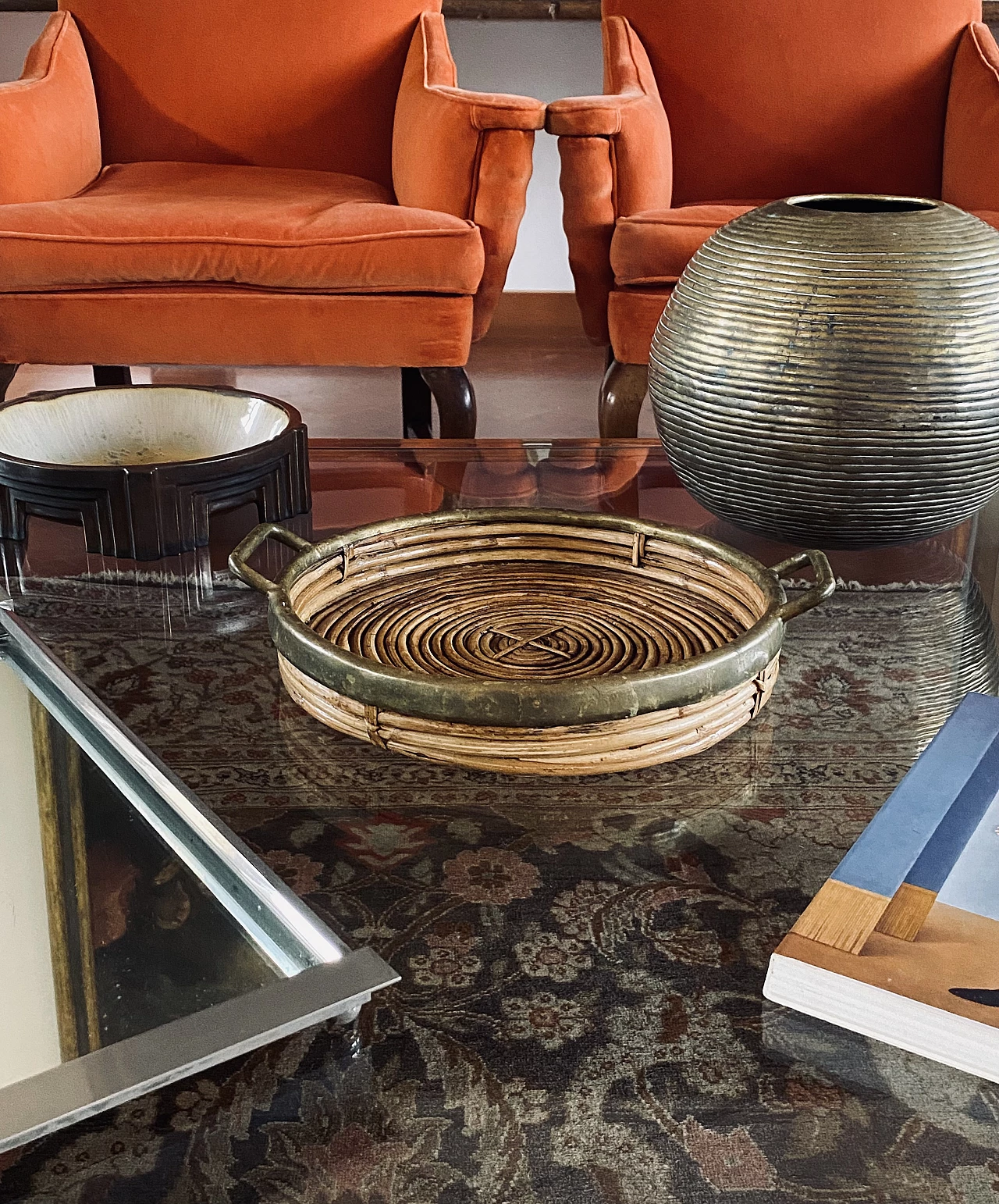 Brass and wicker centerpiece in the style of G. Crespi, 1970s 13