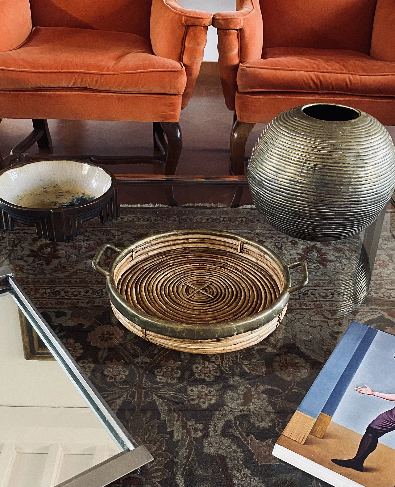 Brass and wicker centerpiece in the style of G. Crespi, 1970s 14