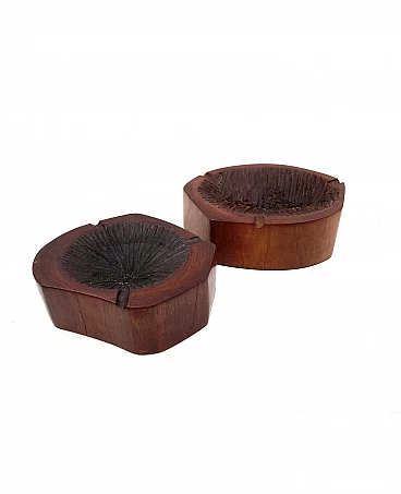 Pair of wooden ashtrays in Monique Gerber's style, 1970s
