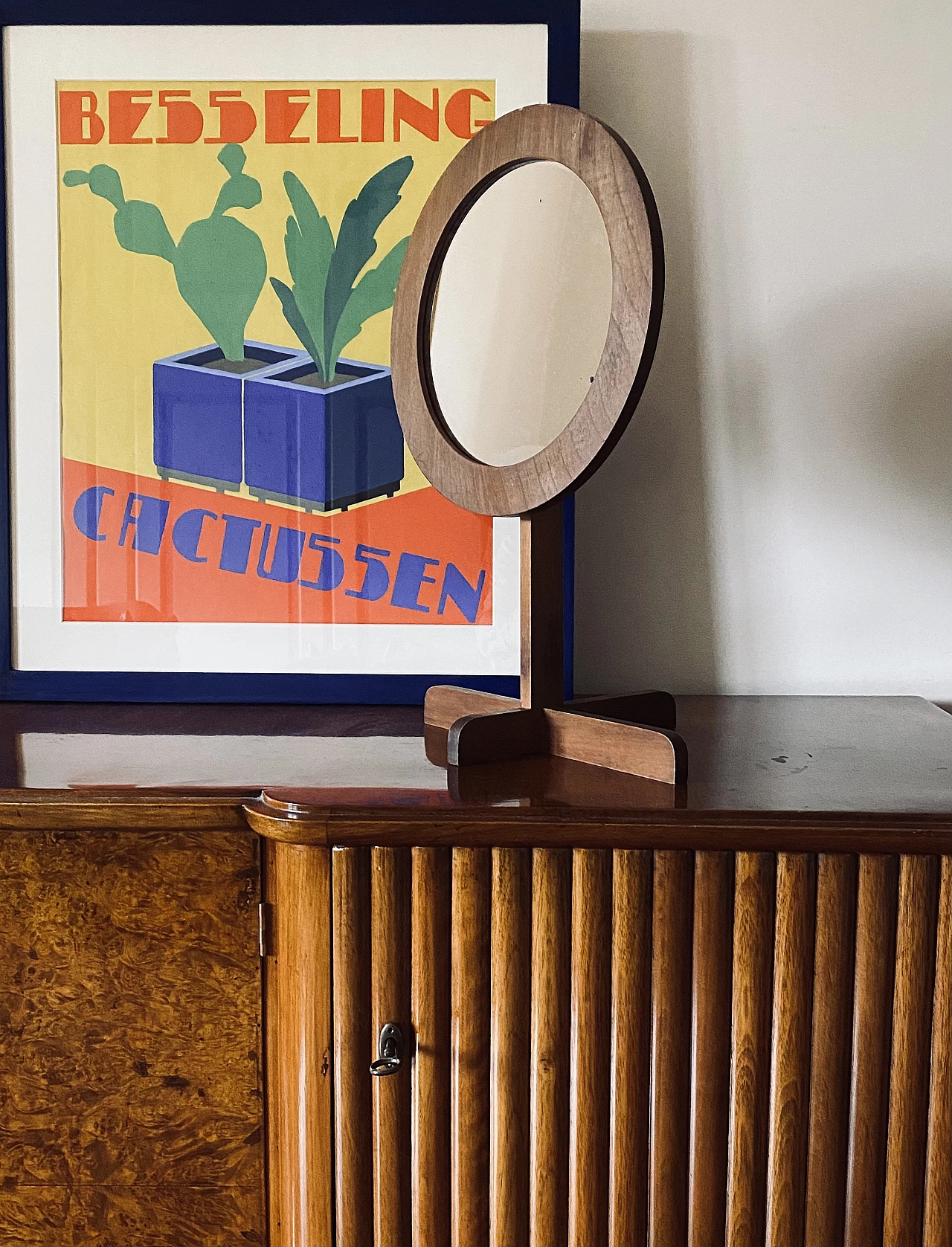 Specchio da tavolo in legno, anni '60 25