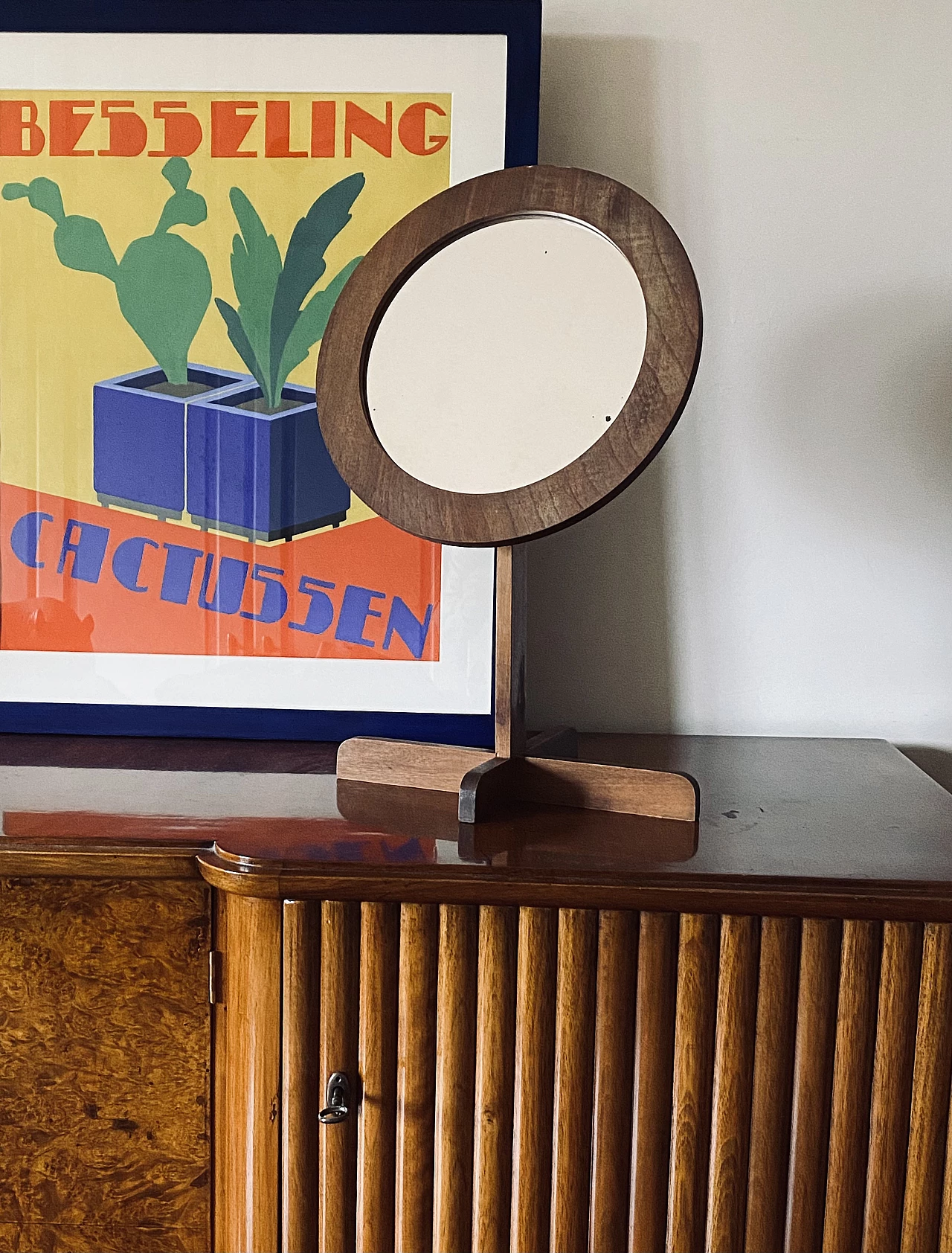 Specchio da tavolo in legno, anni '60 26