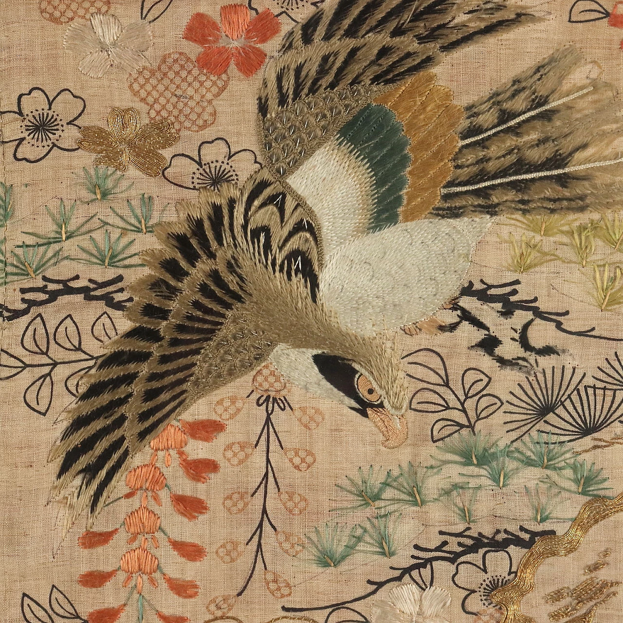 Naturalistic subject, embroidery panel, late 19th century 3