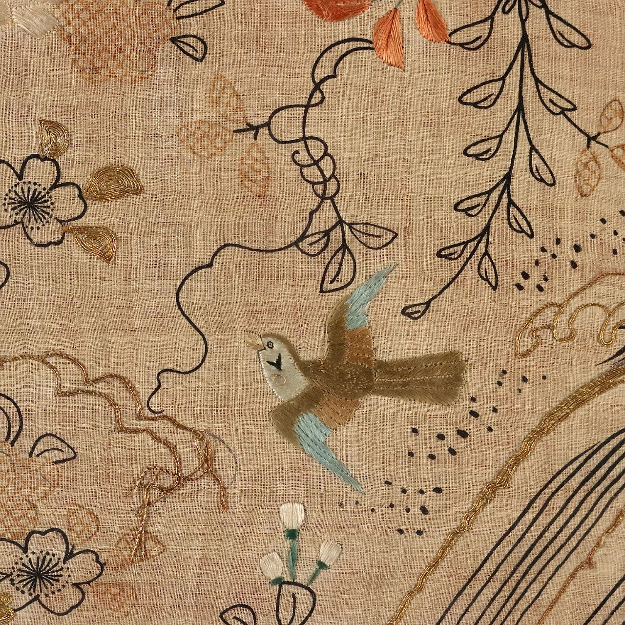 Naturalistic subject, embroidery panel, late 19th century 4