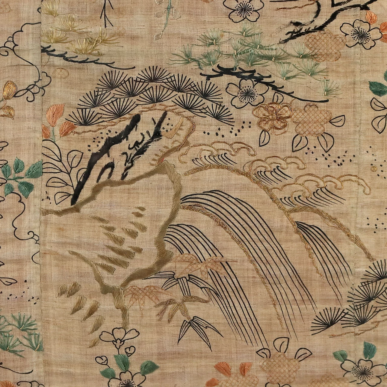 Naturalistic subject, embroidery panel, late 19th century 5