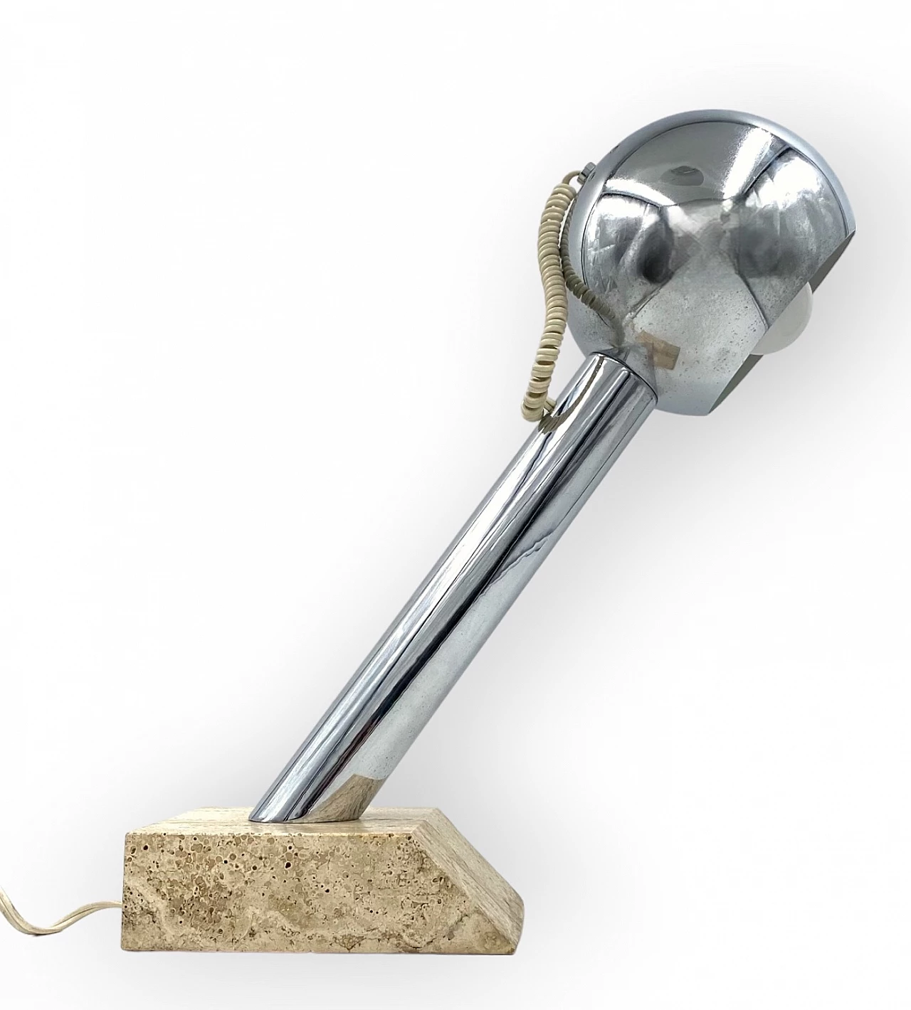 Chromed metal and travertine table lamp, 1970s 1