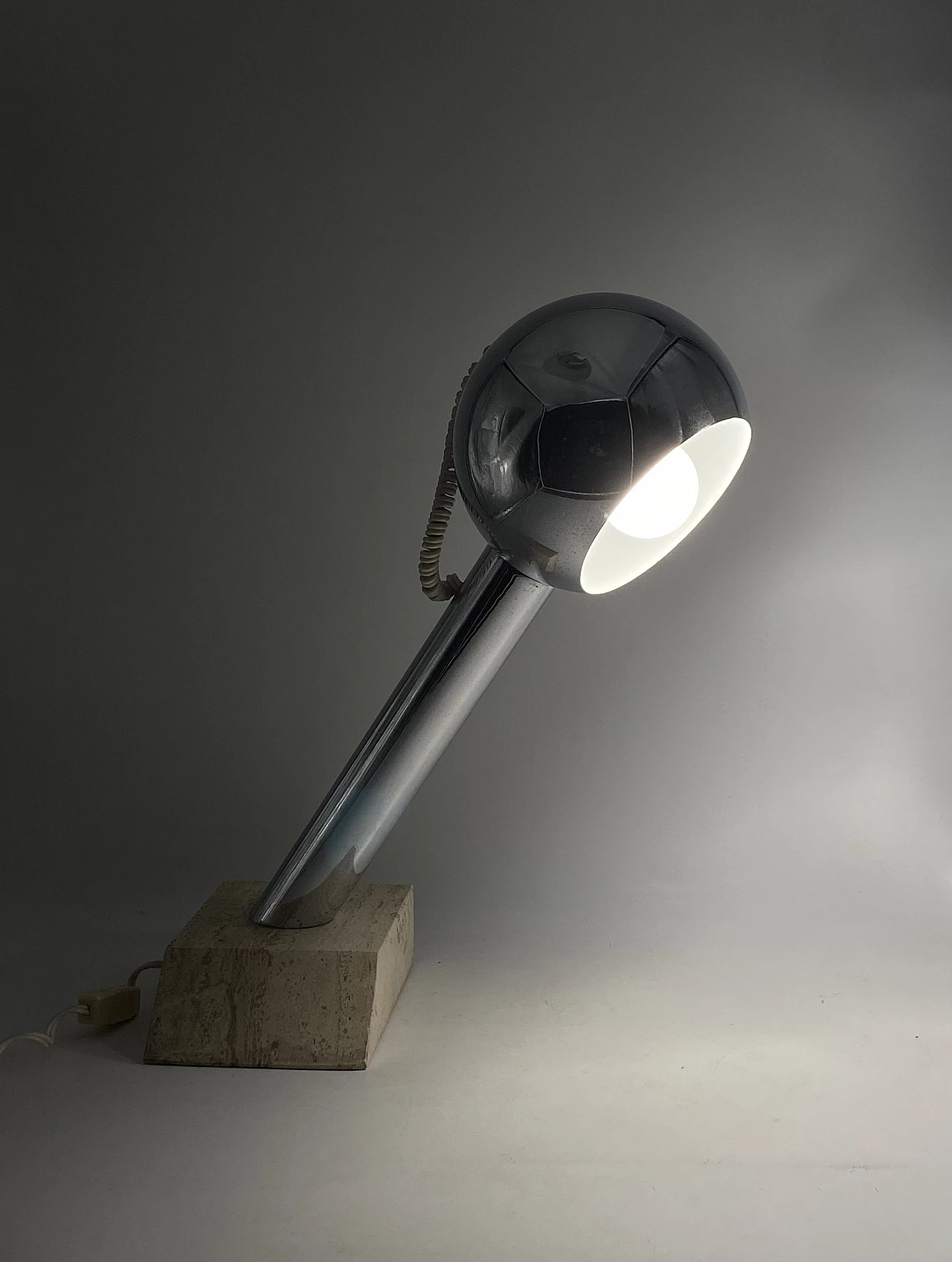 Chromed metal and travertine table lamp, 1970s 2