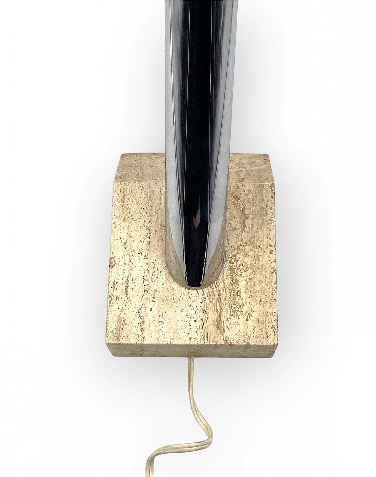 Chromed metal and travertine table lamp, 1970s 4