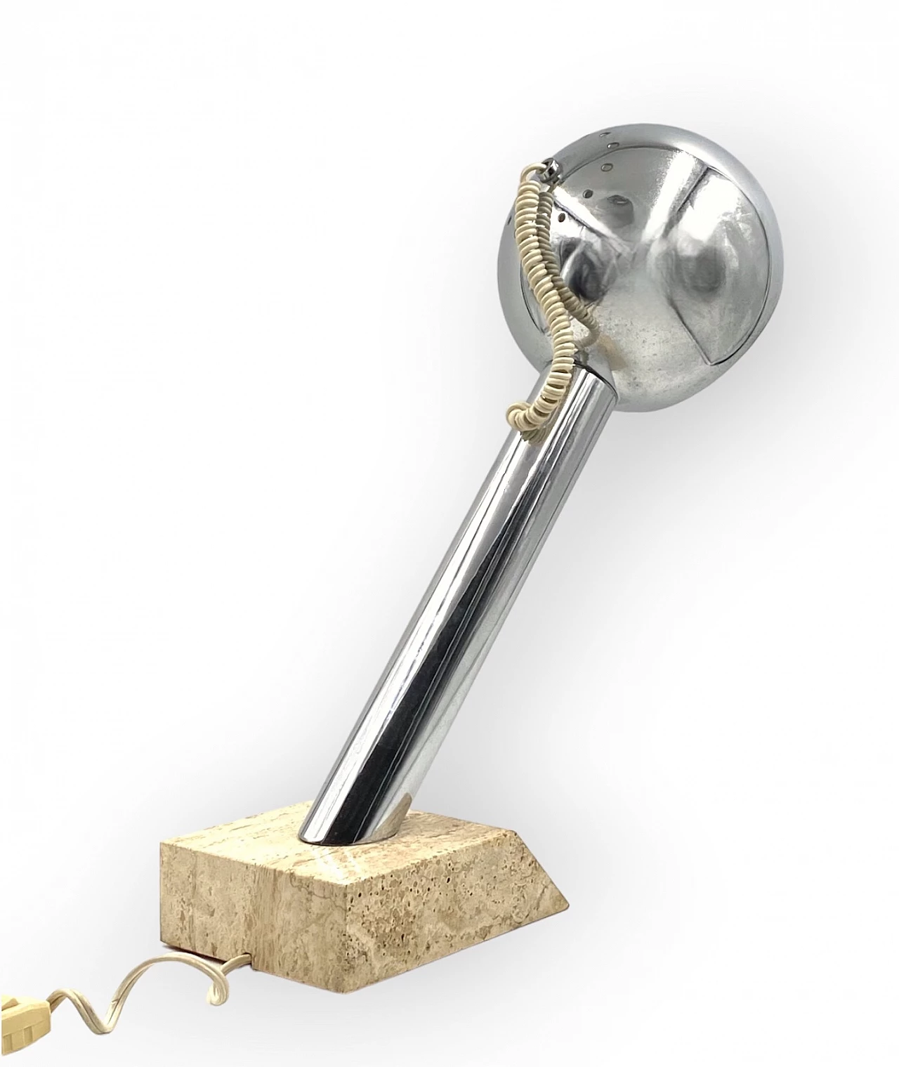 Chromed metal and travertine table lamp, 1970s 8
