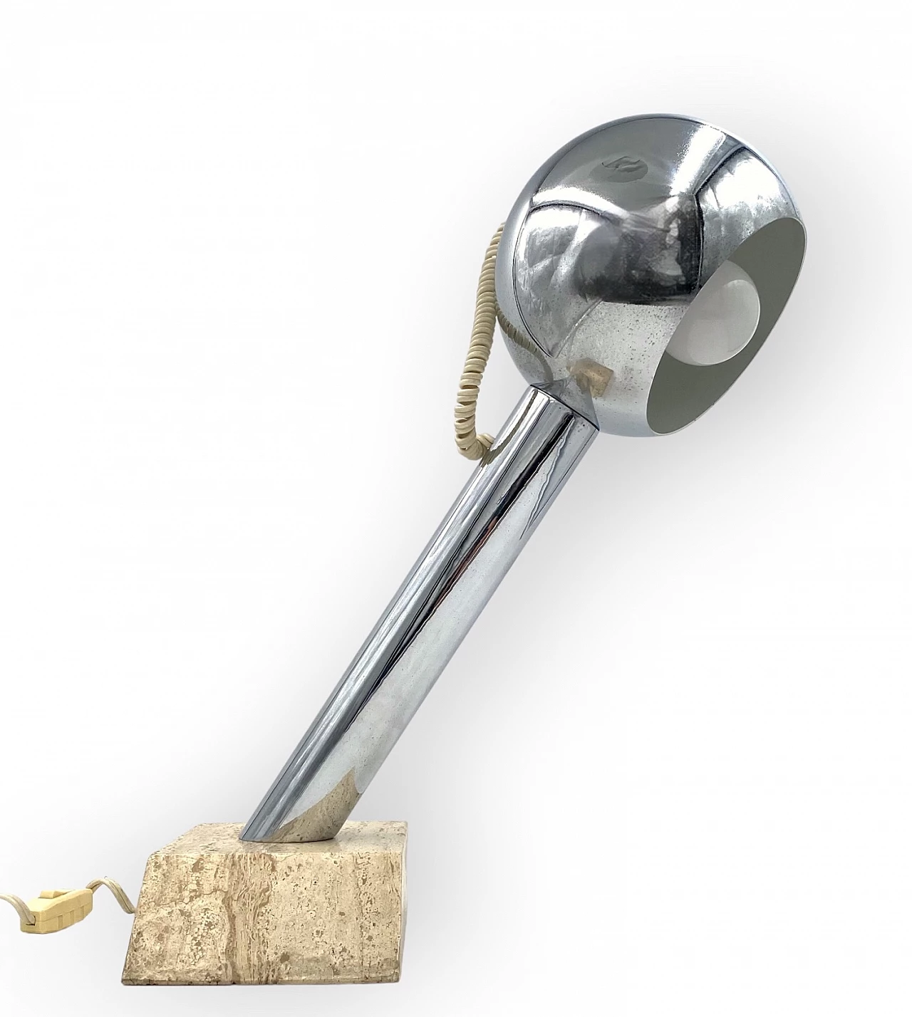 Chromed metal and travertine table lamp, 1970s 9