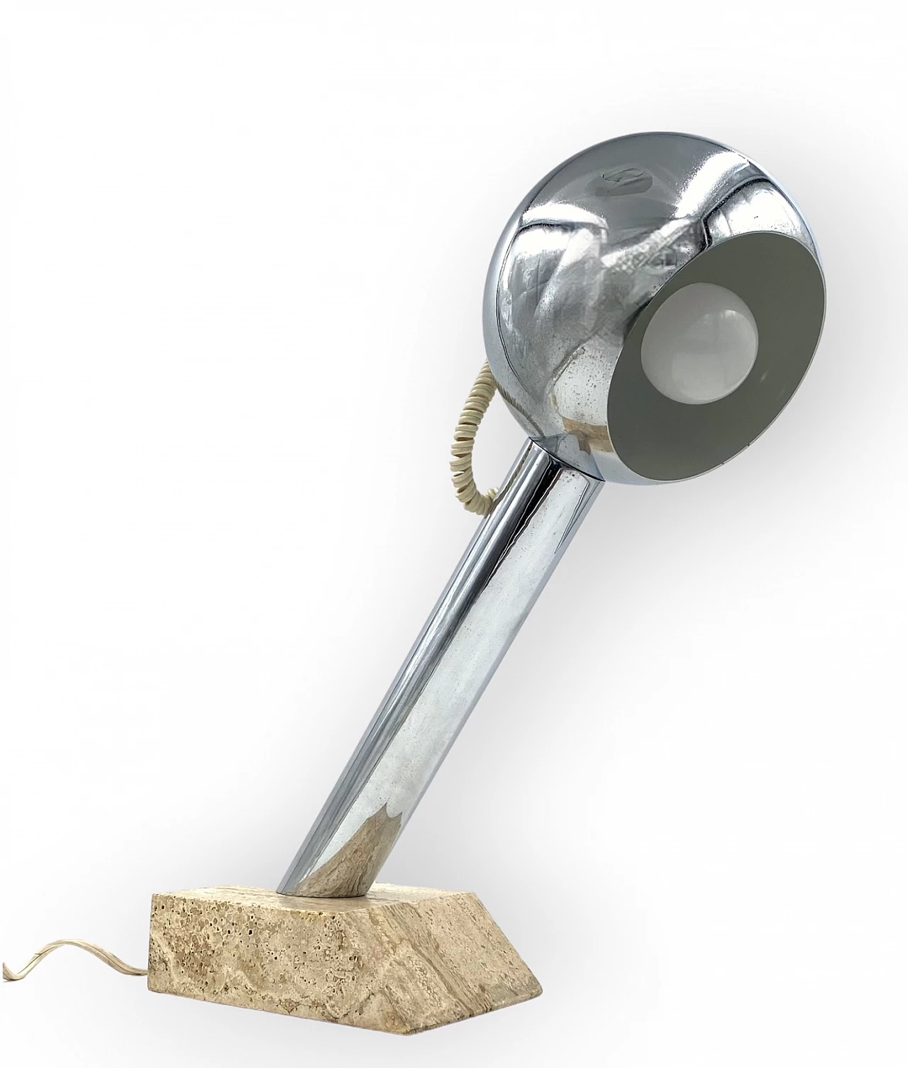 Chromed metal and travertine table lamp, 1970s 10