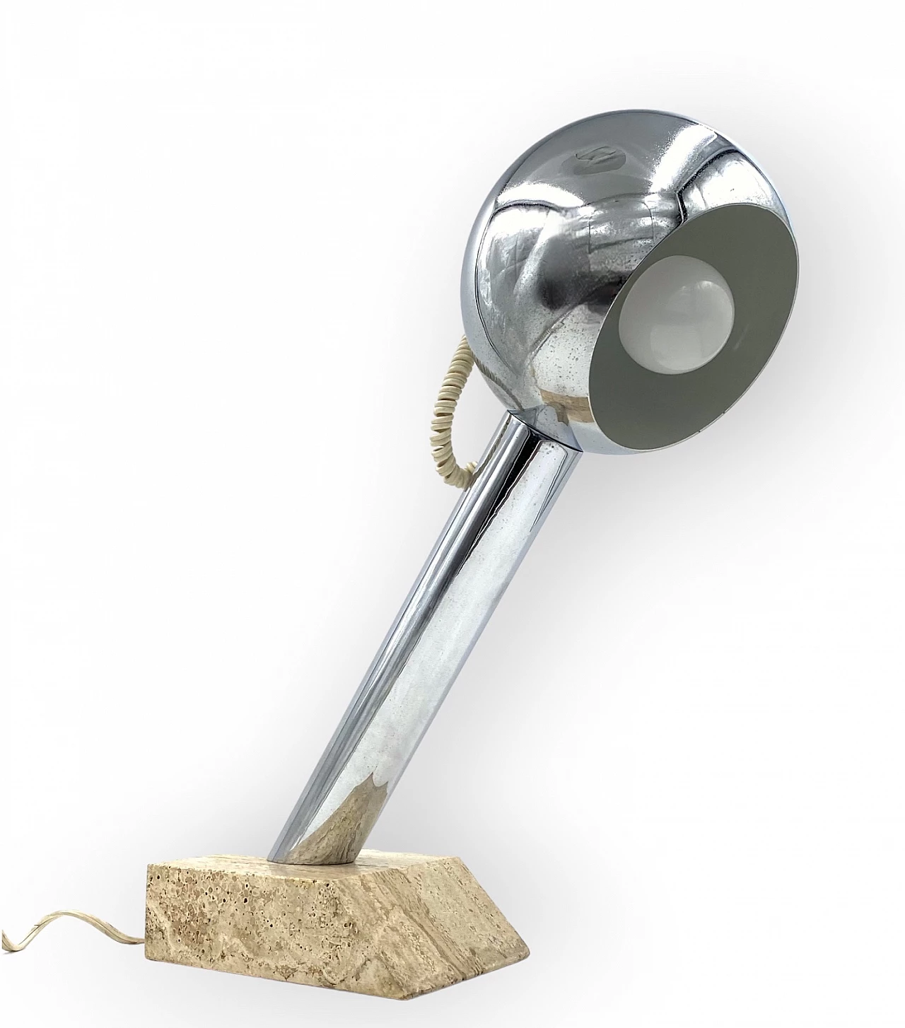 Chromed metal and travertine table lamp, 1970s 11