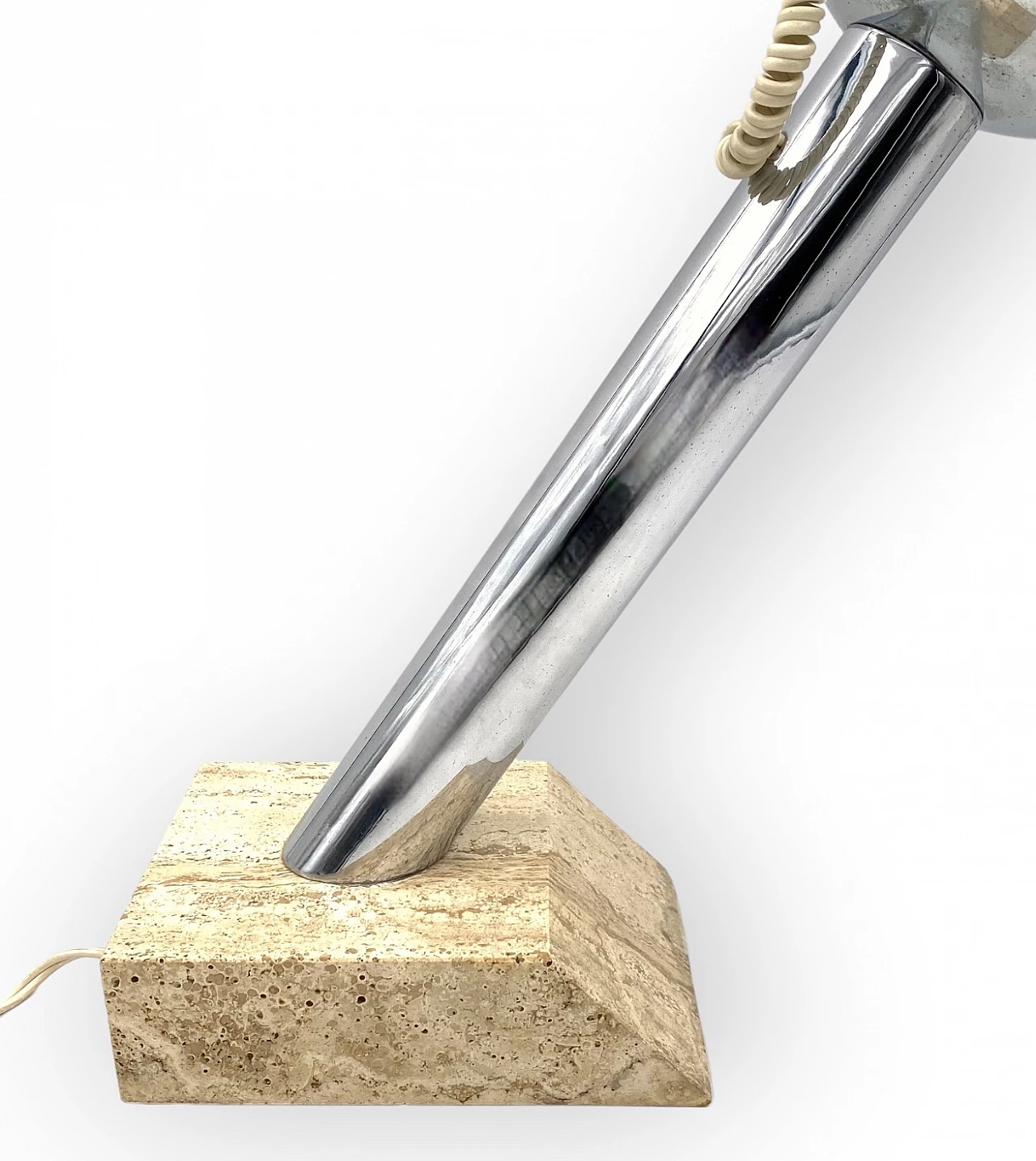 Chromed metal and travertine table lamp, 1970s 12