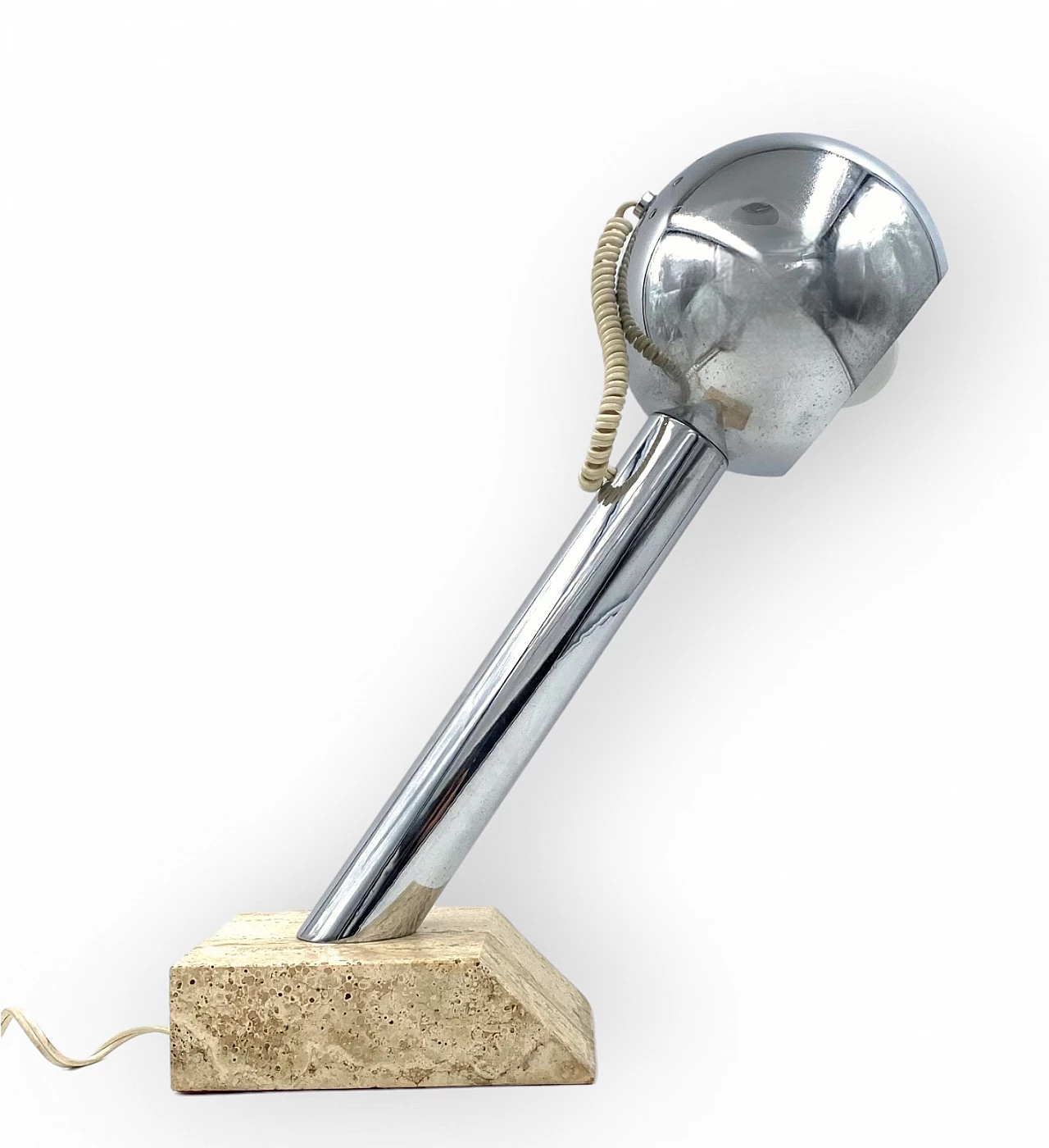 Chromed metal and travertine table lamp, 1970s 14