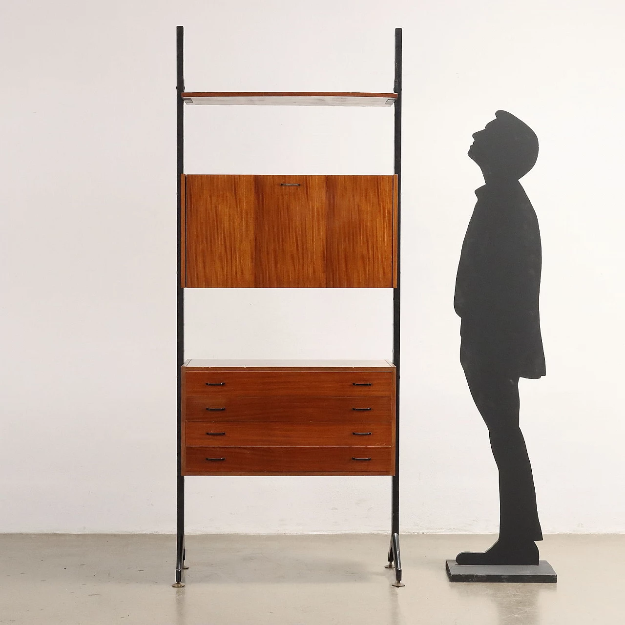 Mahogany wood bookcase with drawers and flap, 1960s 2