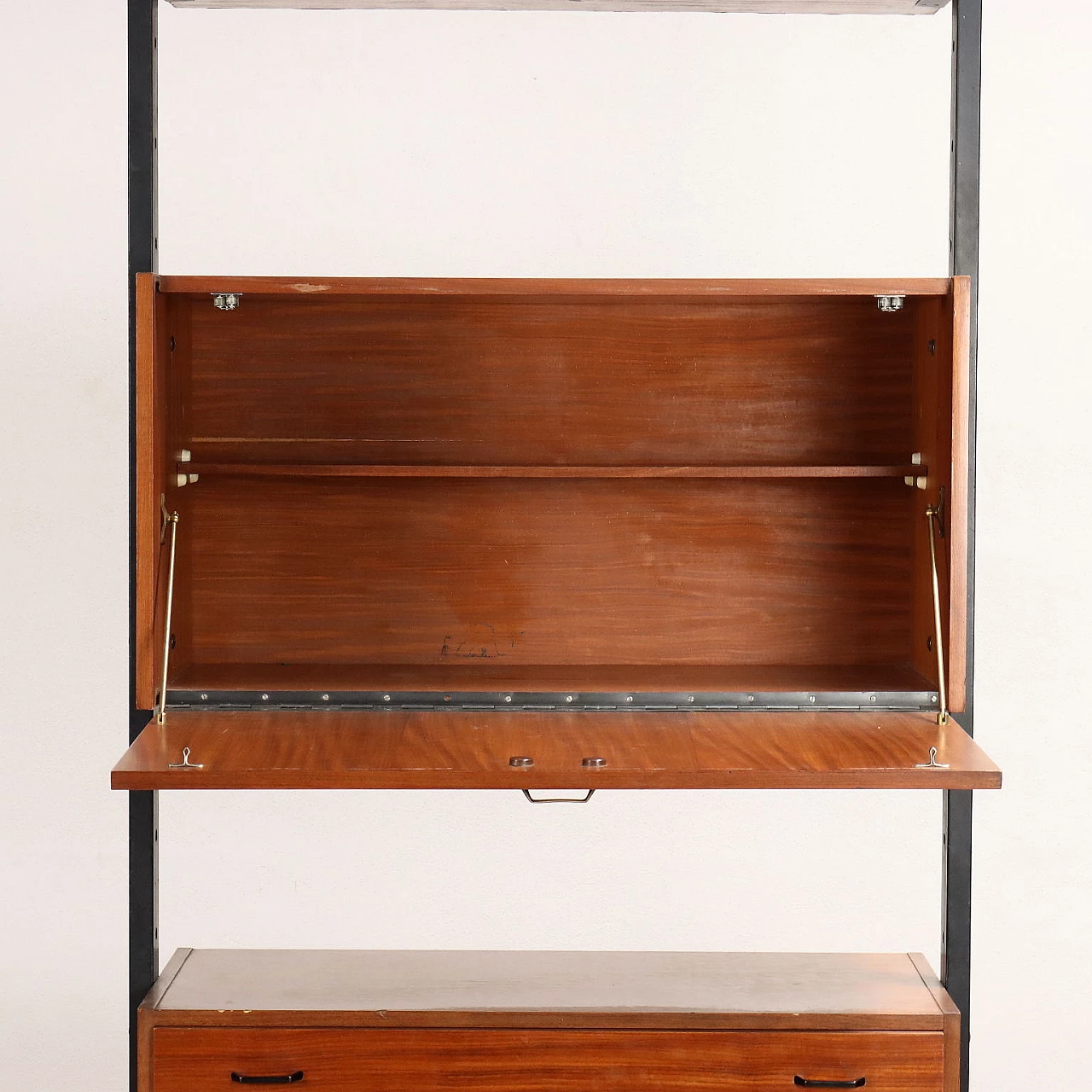 Mahogany wood bookcase with drawers and flap, 1960s 4
