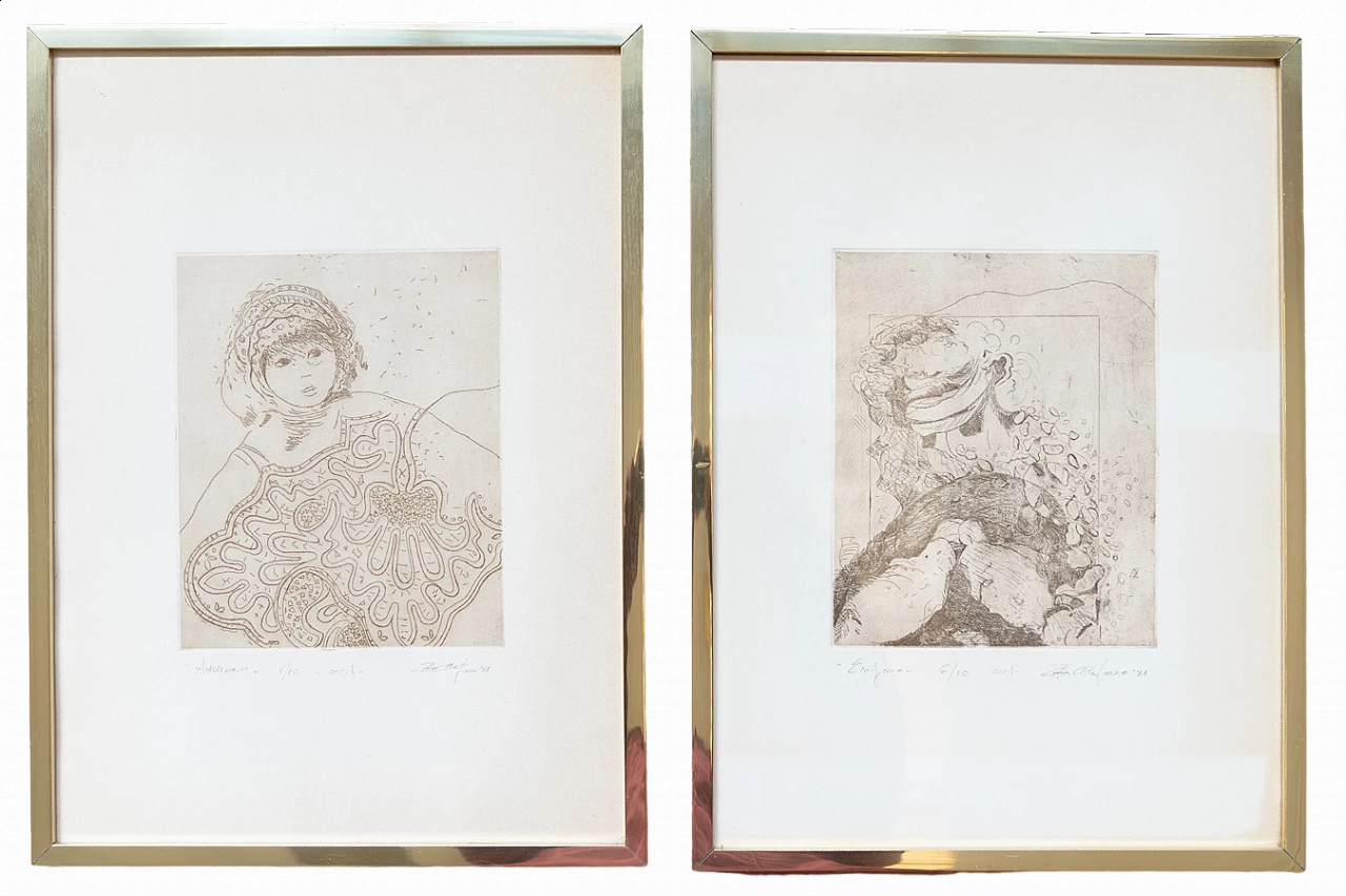 Adolescente - Enigma, coppia di disegni a inchiostro, anni '80 11