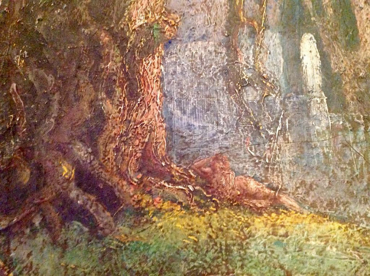 Albero e nudo femminile, dipinto a olio su tela, anni '30 2