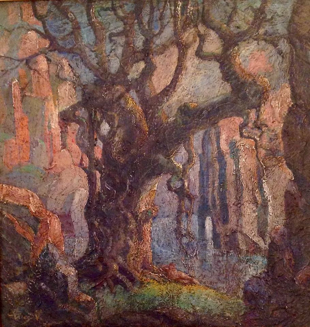 Albero e nudo femminile, dipinto a olio su tela, anni '30 3
