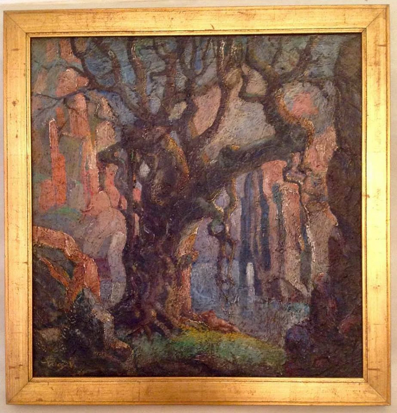Albero e nudo femminile, dipinto a olio su tela, anni '30 8