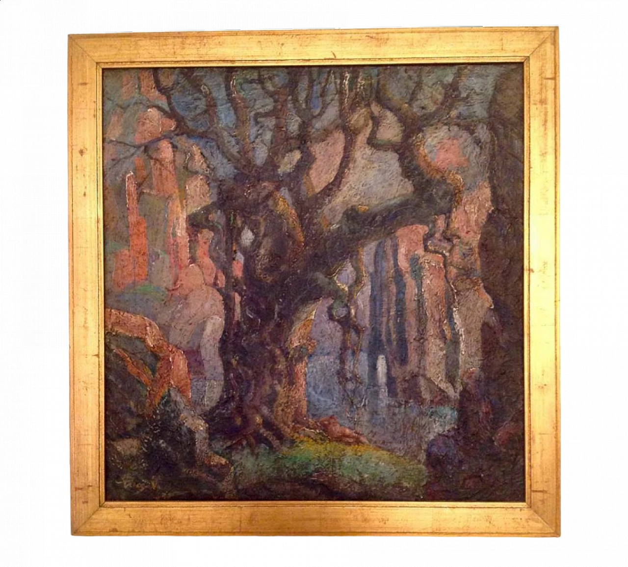 Albero e nudo femminile, dipinto a olio su tela, anni '30 9