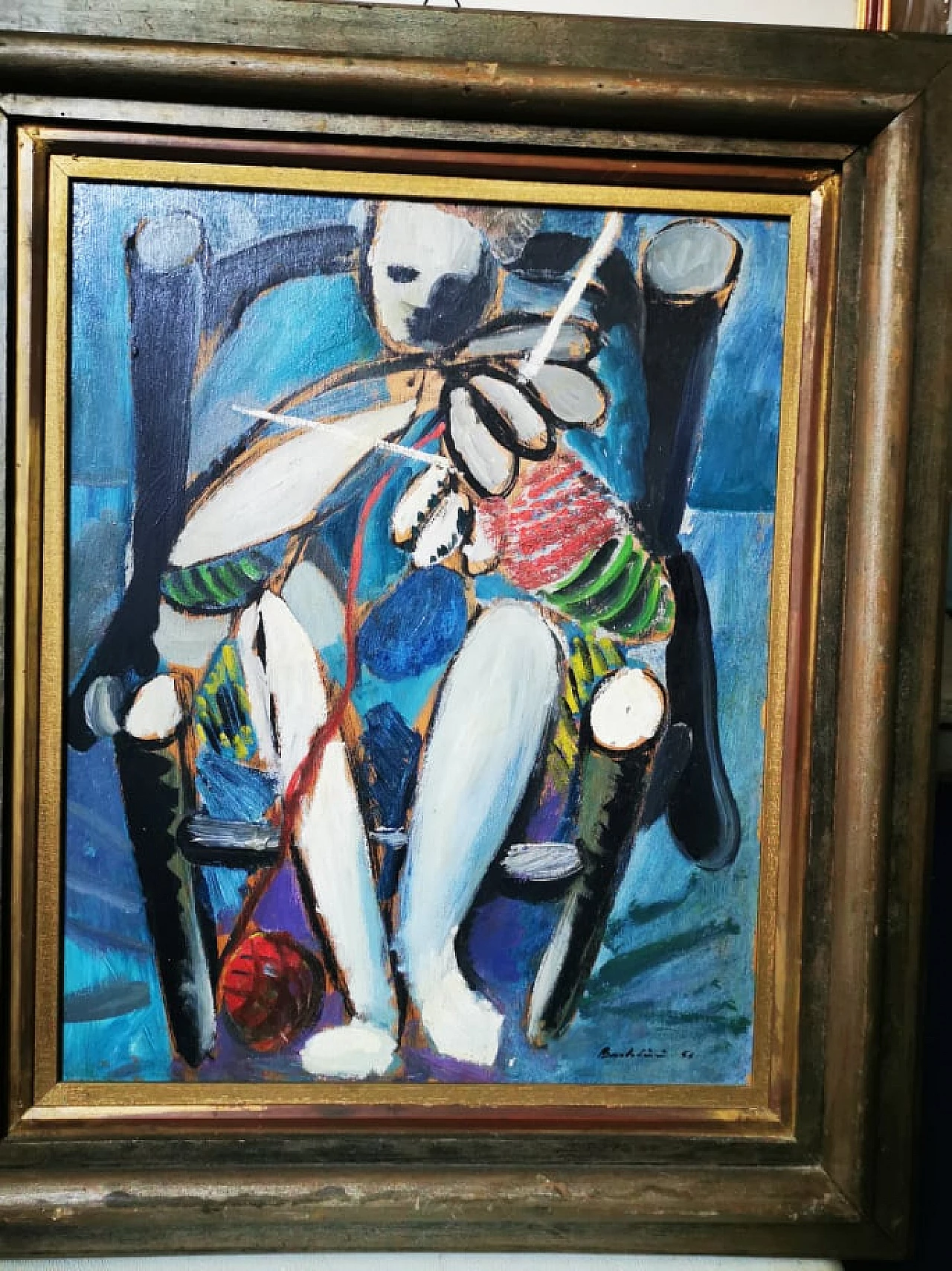 Bartolini, woman knitting, oil painting on panel, 1956 2