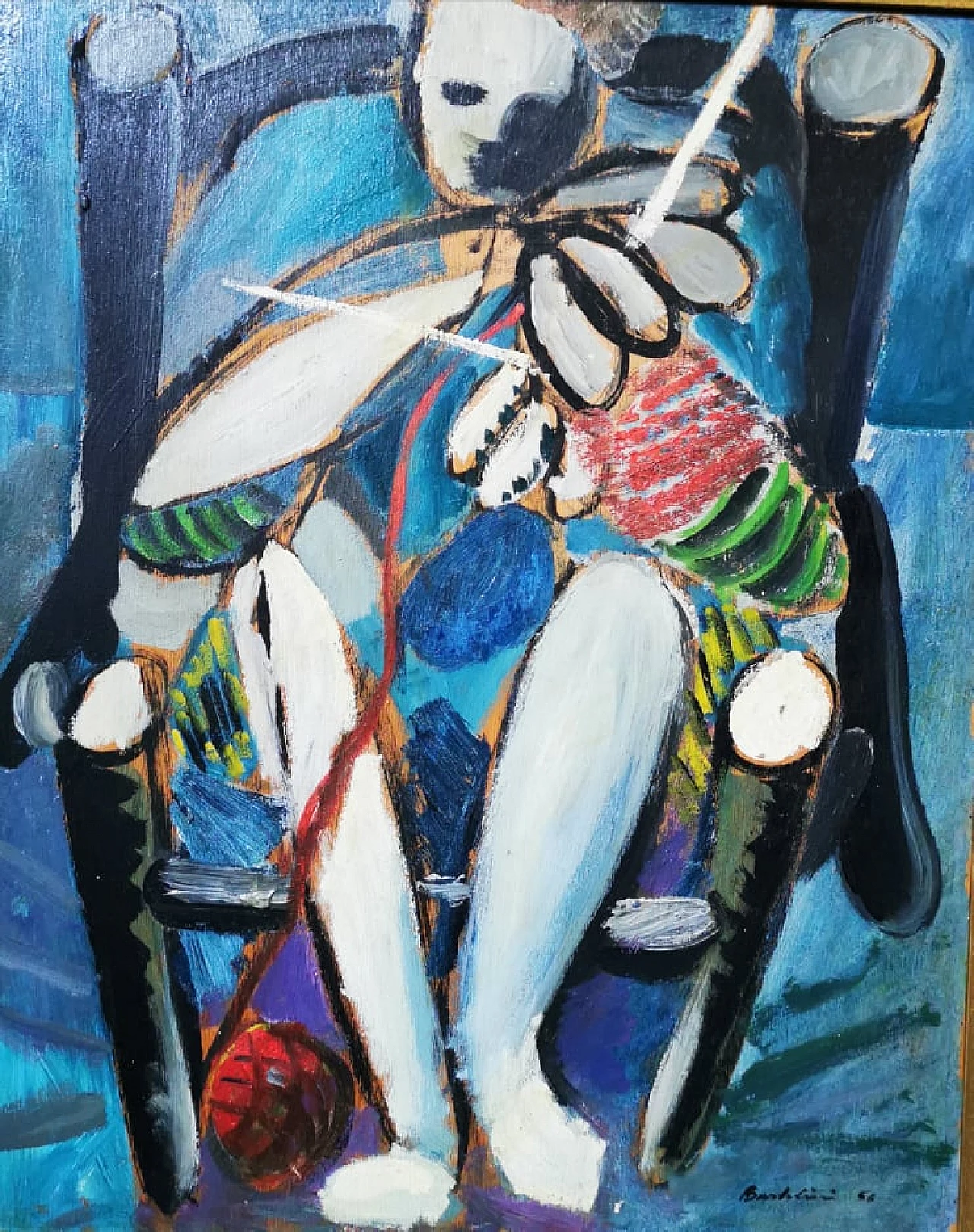 Bartolini, woman knitting, oil painting on panel, 1956 3