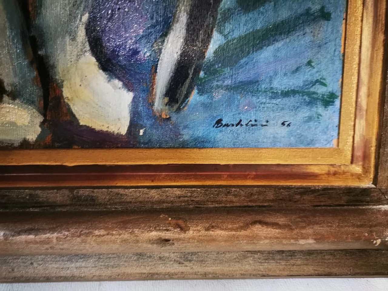 Bartolini, woman knitting, oil painting on panel, 1956 4