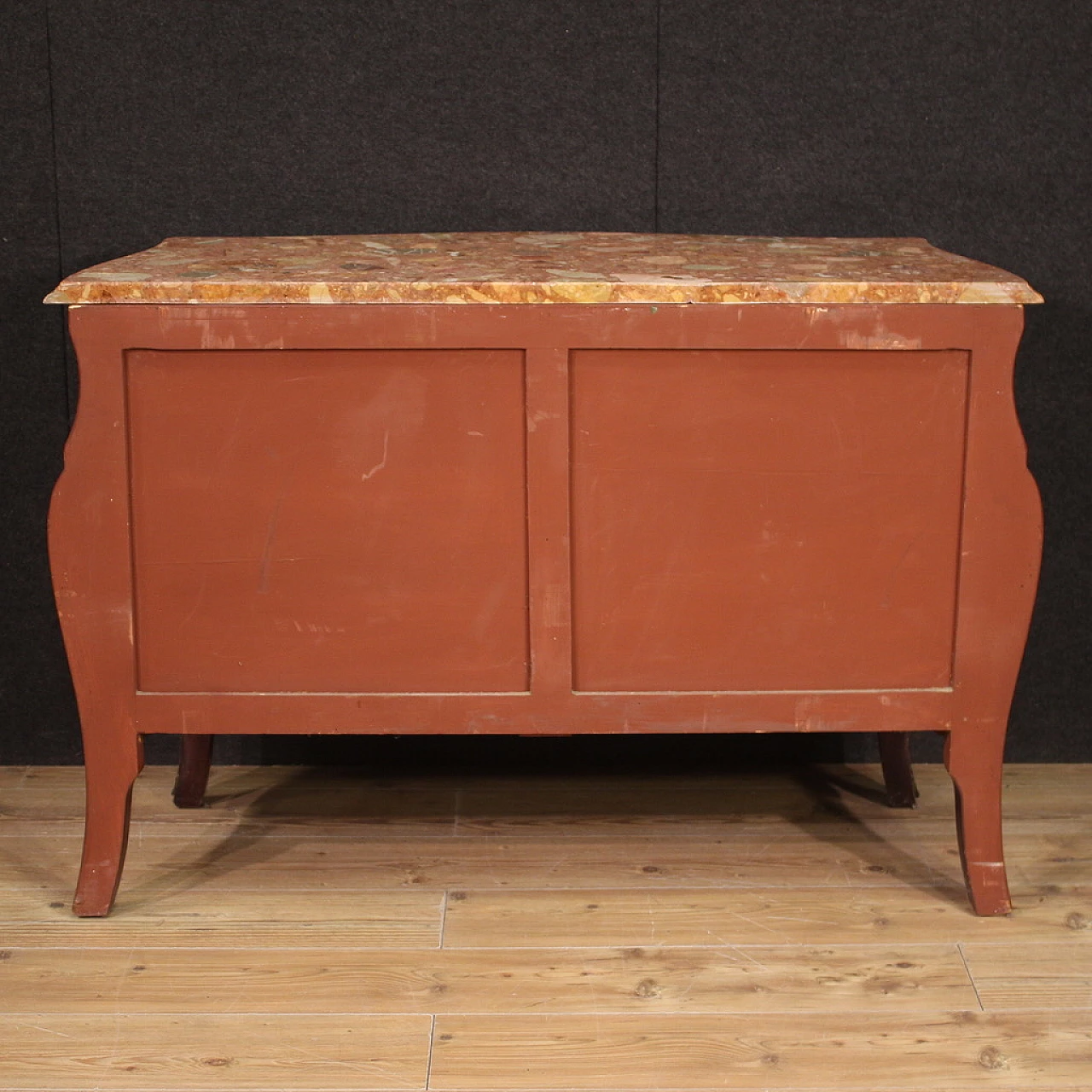 Inlaid wood and marble chest of drawers in Louis XV style, 1960s 7