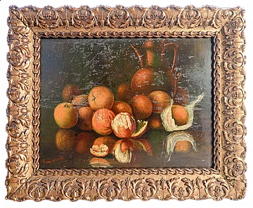 Still life with oranges, oil painting on masonite