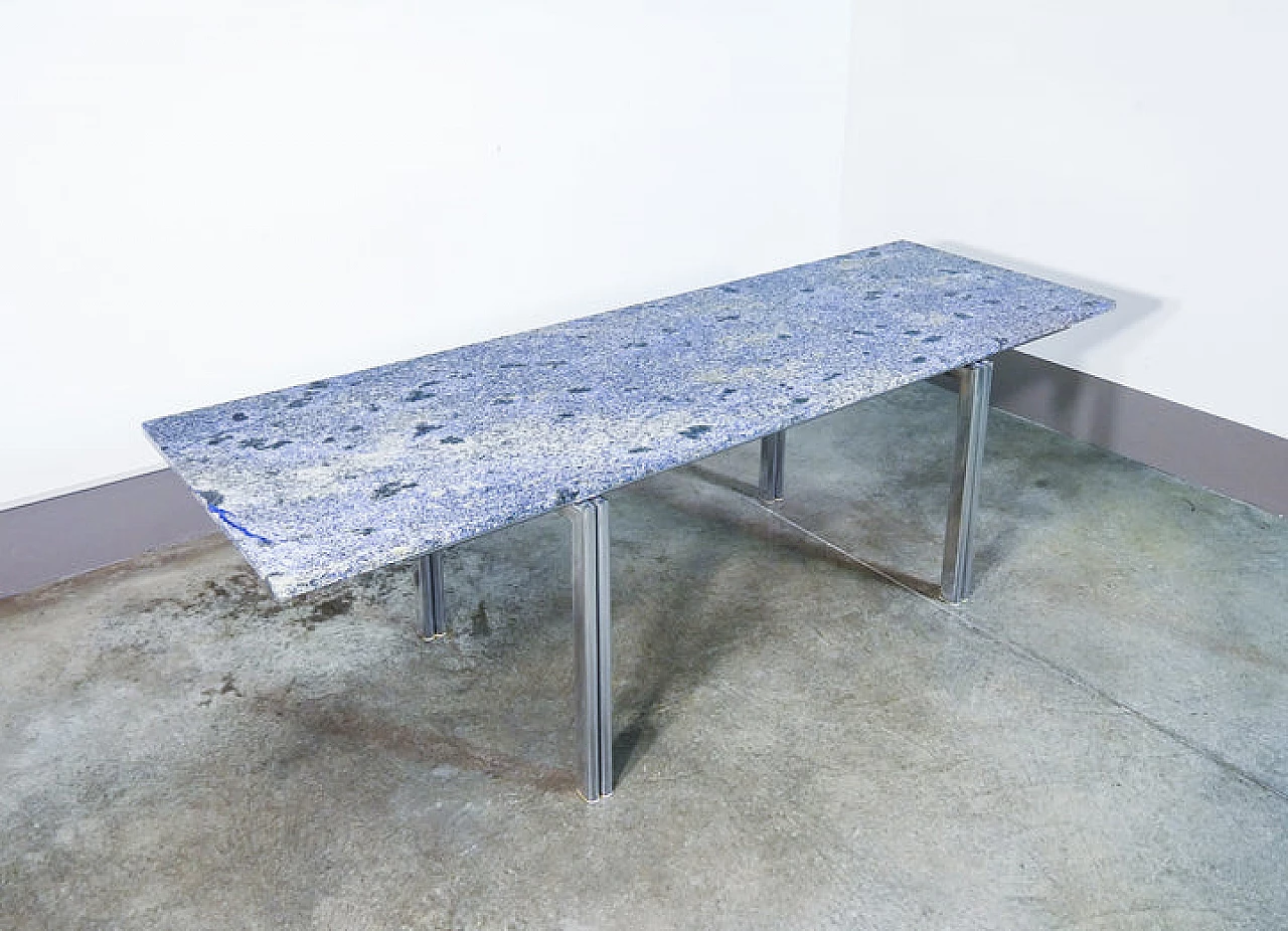 Azul Bahia granite and chromed metal table, 1980s 1