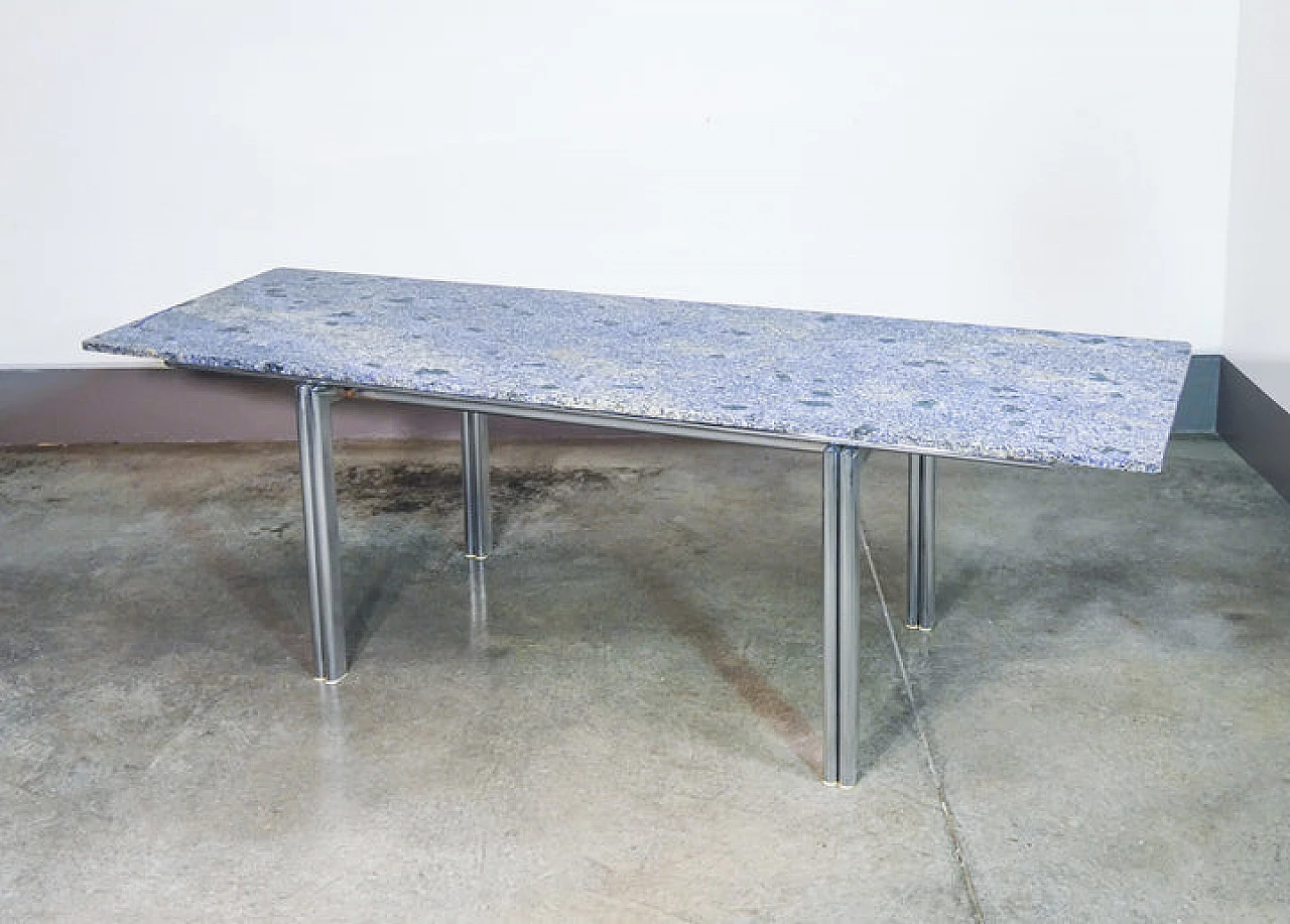 Azul Bahia granite and chromed metal table, 1980s 2