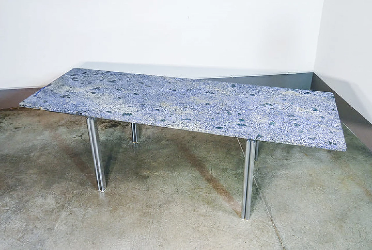 Azul Bahia granite and chromed metal table, 1980s 3