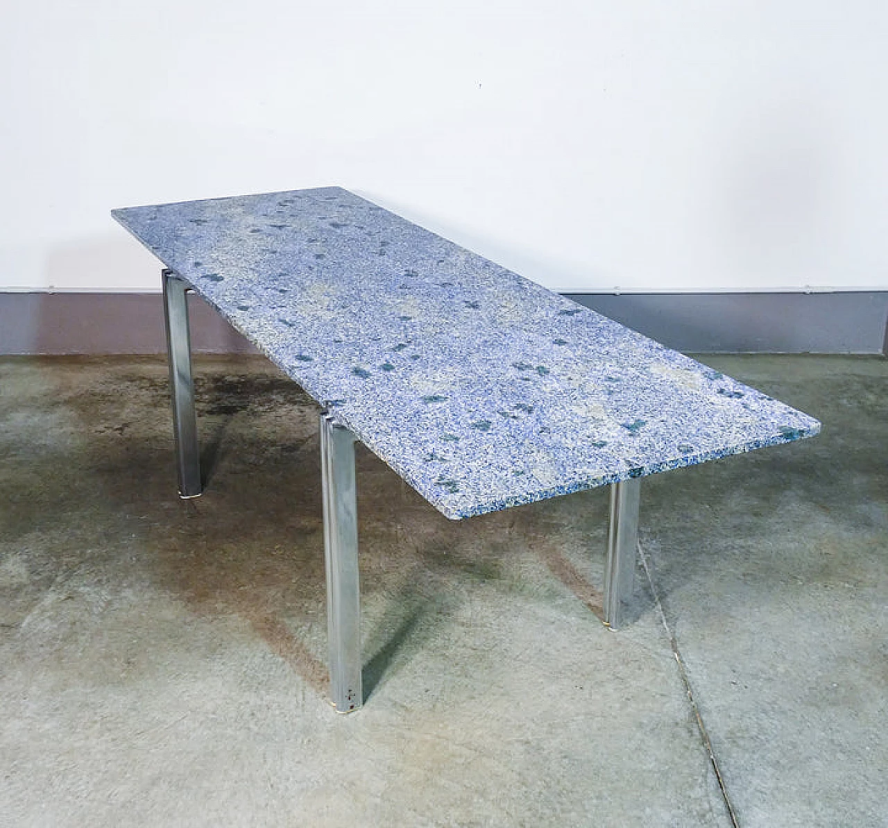 Azul Bahia granite and chromed metal table, 1980s 6