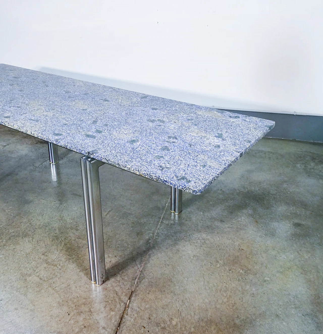 Azul Bahia granite and chromed metal table, 1980s 7