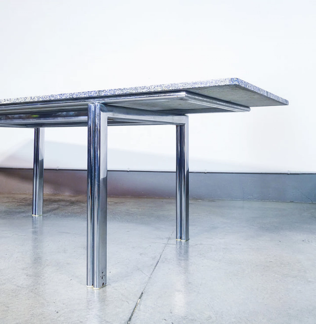 Azul Bahia granite and chromed metal table, 1980s 8