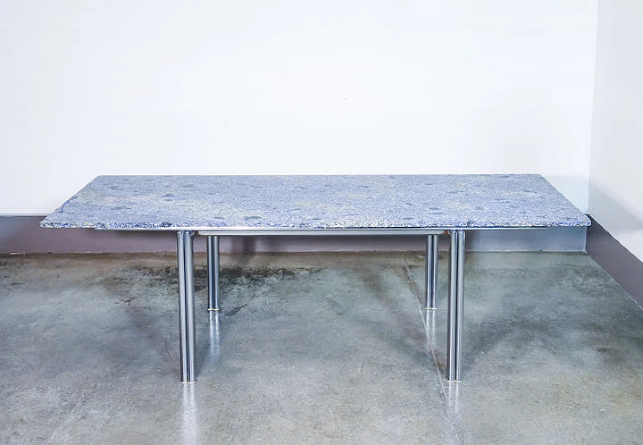 Azul Bahia granite and chromed metal table, 1980s 9