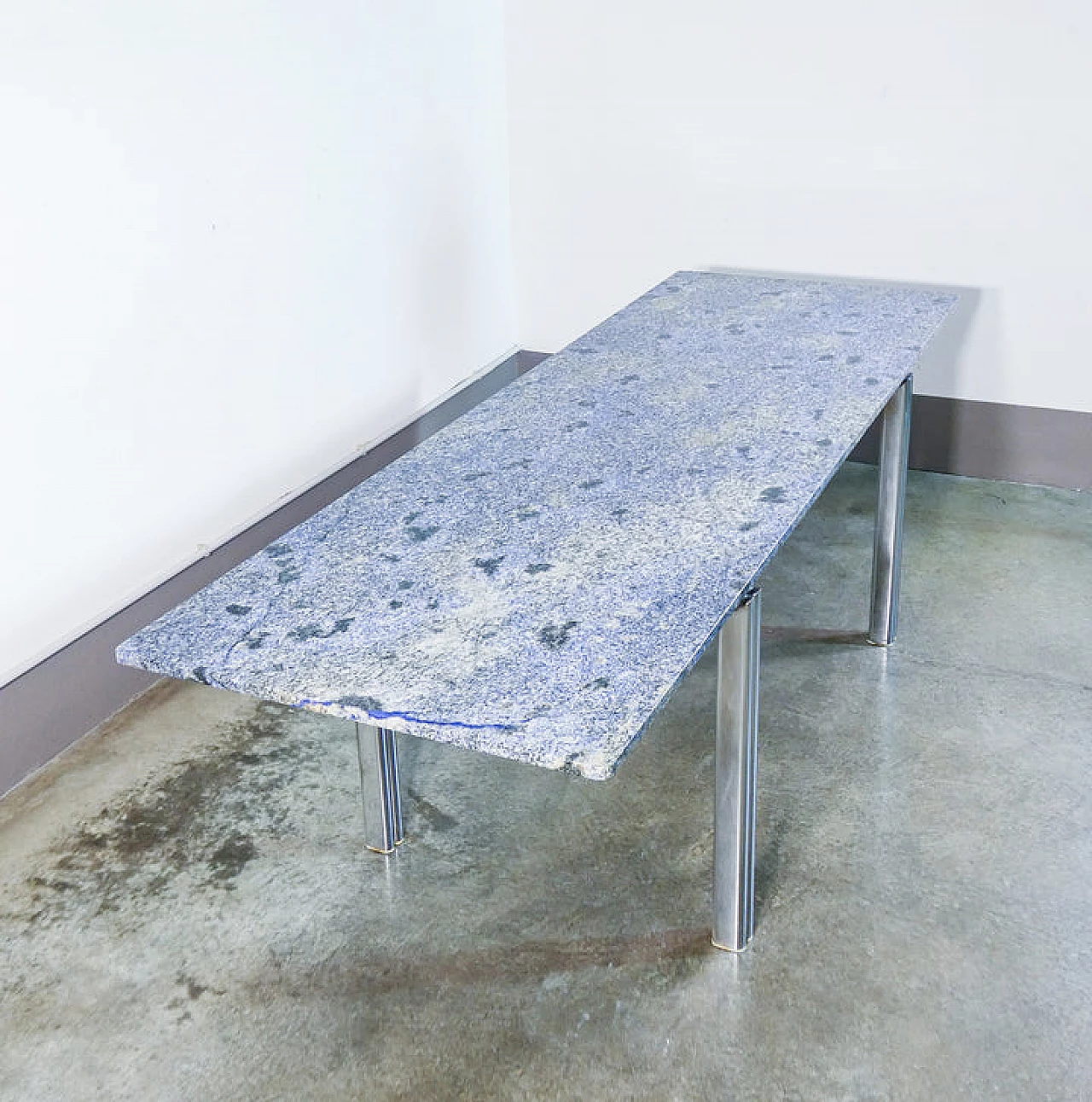 Azul Bahia granite and chromed metal table, 1980s 10