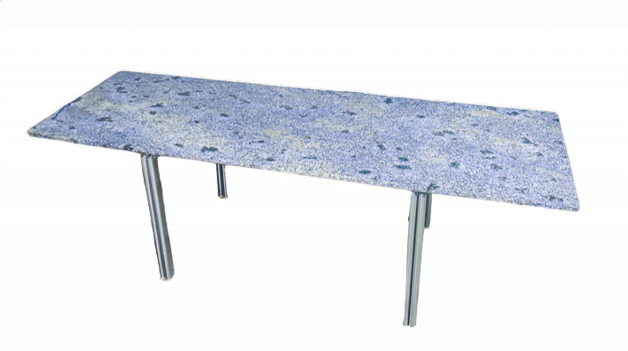 Azul Bahia granite and chromed metal table, 1980s 11