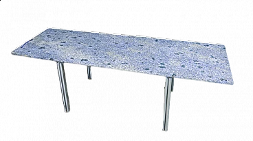 Azul Bahia granite and chromed metal table, 1980s