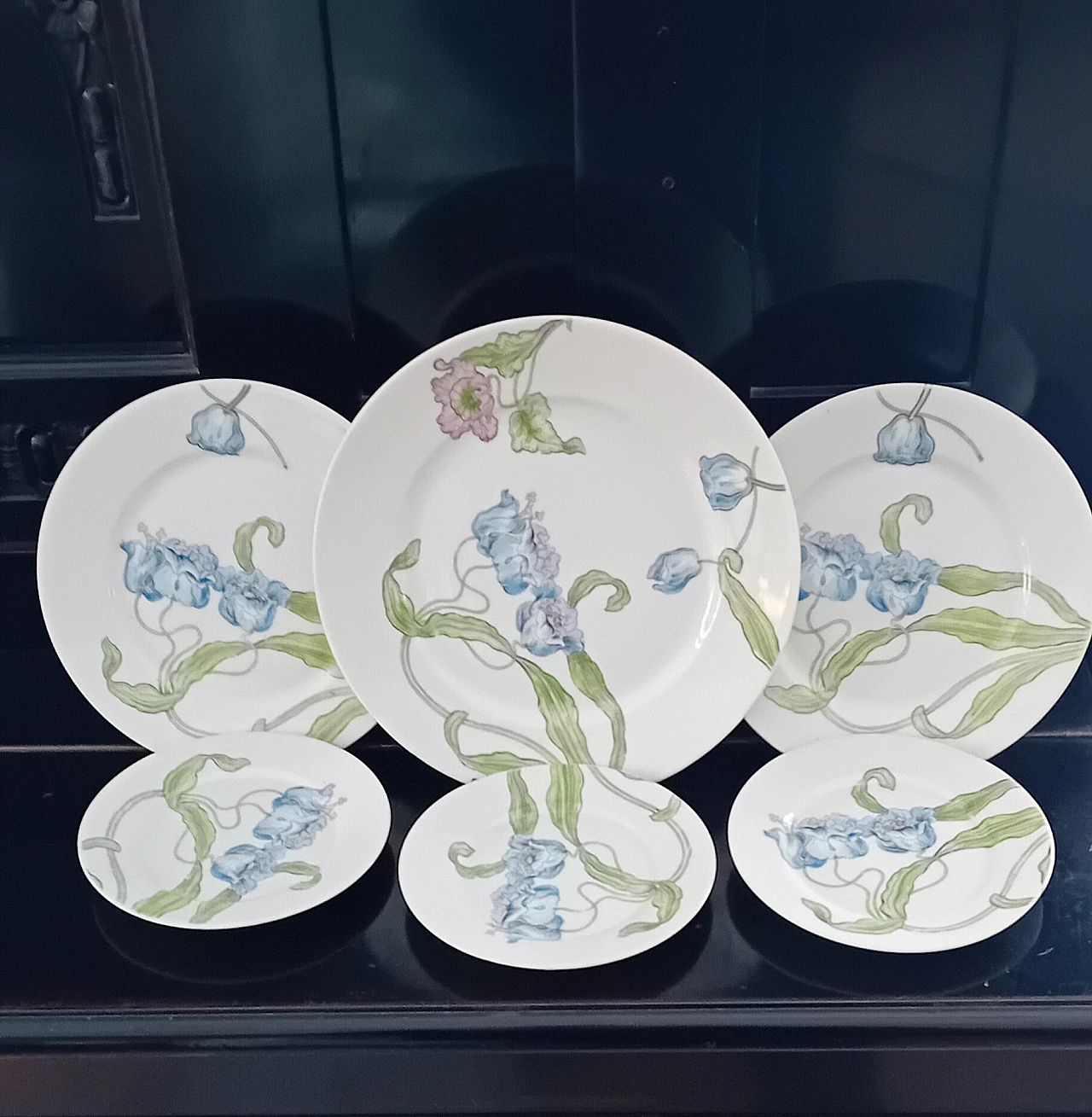 6 Art Nouveau porcelain plates in floral style by Ginori, 1920s 3