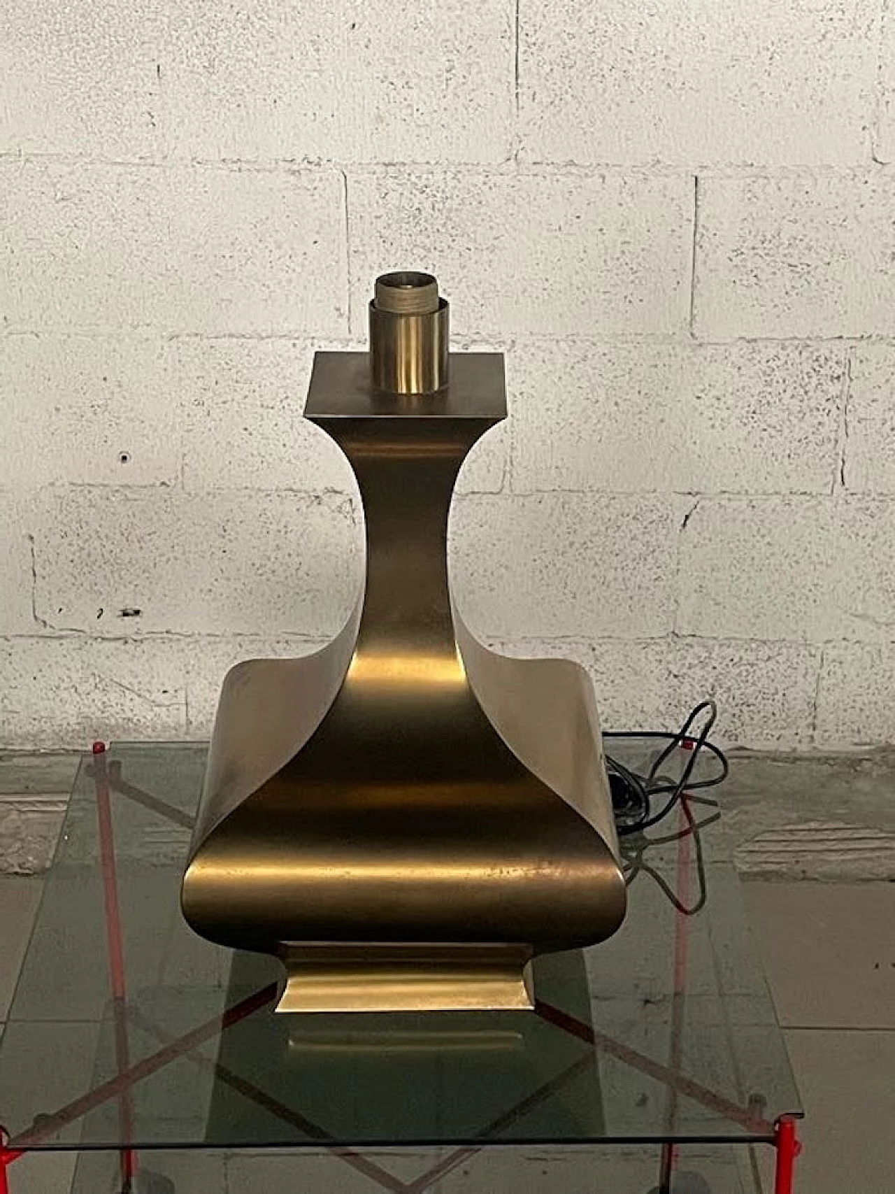 Brass table lamp with fabric lampshade, 1970s 5