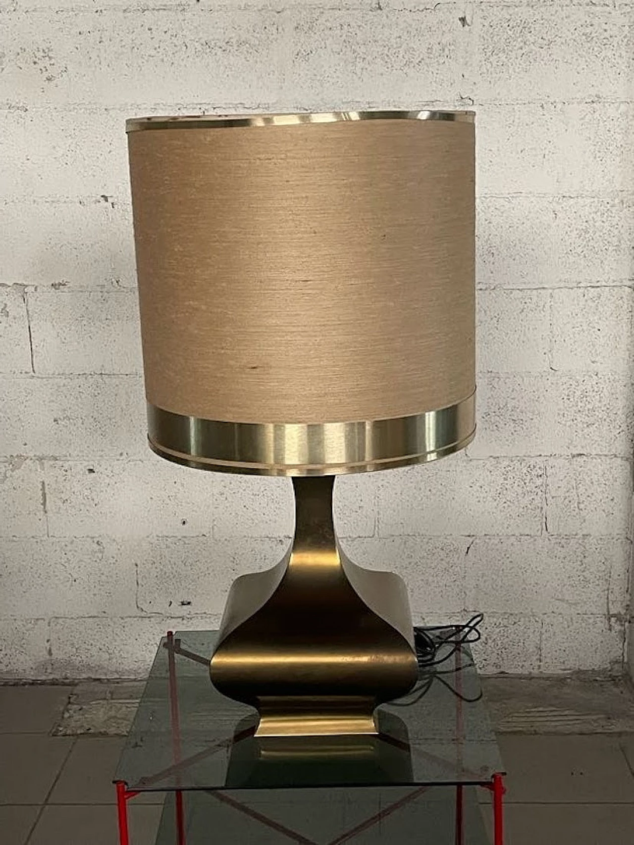 Brass table lamp with fabric lampshade, 1970s 8