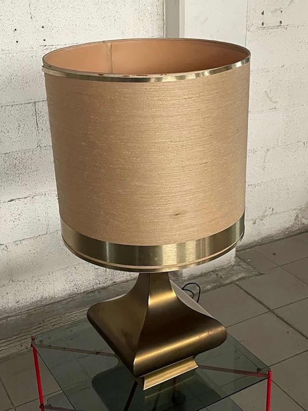 Brass table lamp with fabric lampshade, 1970s 9