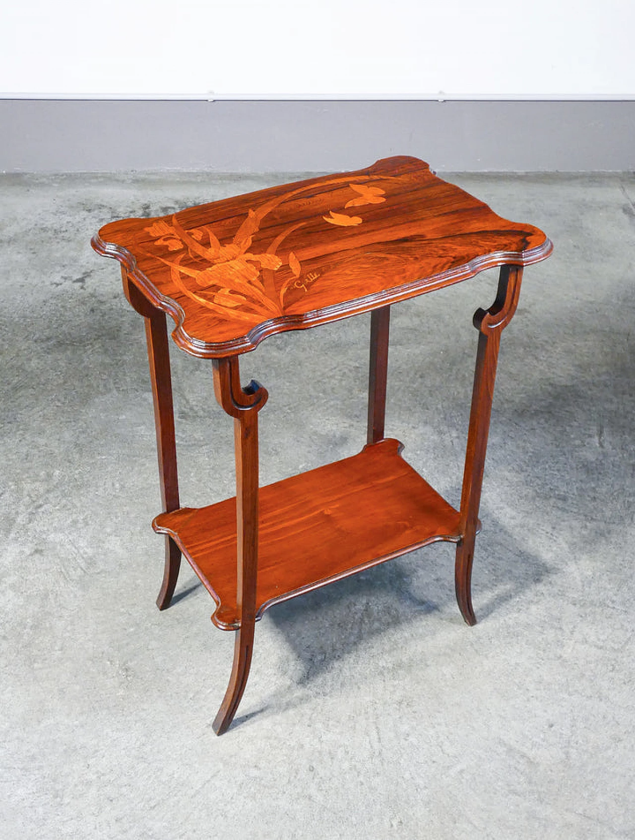 Inlaid walnut tea side table by Émile Gallé, 19th century 1