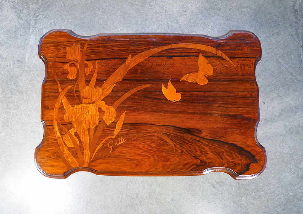Inlaid walnut tea side table by Émile Gallé, 19th century 2