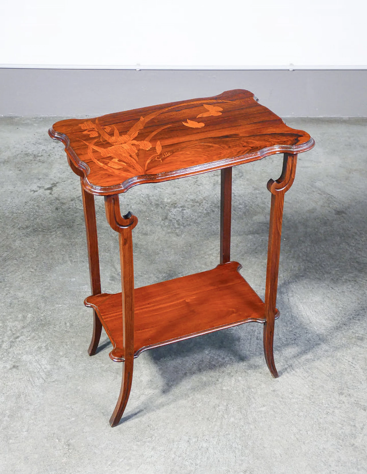 Inlaid walnut tea side table by Émile Gallé, 19th century 4