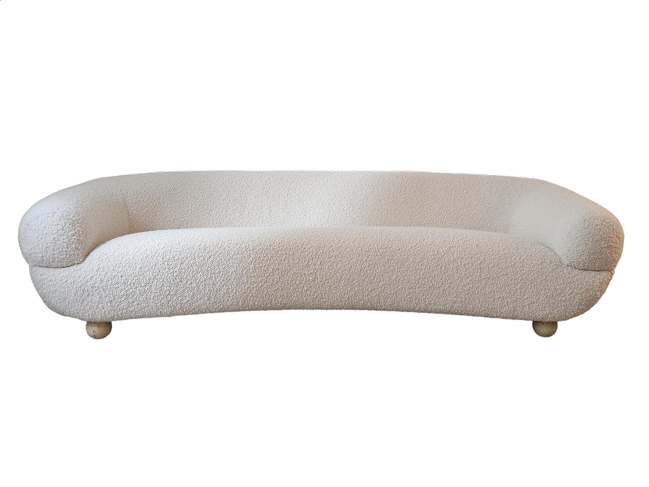 Curved sofa in white bouclé fabric, 1960s 10