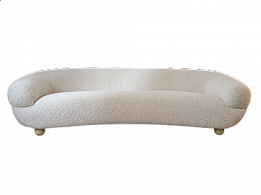 Curved sofa in white bouclé fabric, 1960s